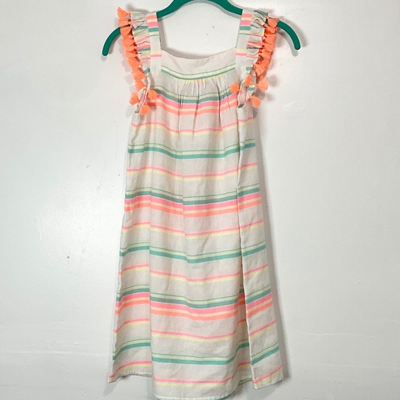 SUNUVA Teen Girls White Striped Dress Short Sleeve Tassel Trim Size 11-12 - Picture 1 of 6